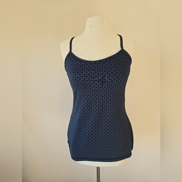 Lululemon 4 Power Y Tank Luon Tri Geo Print Inkwell Black Racer Back Size 10 - Picture 1 of 4